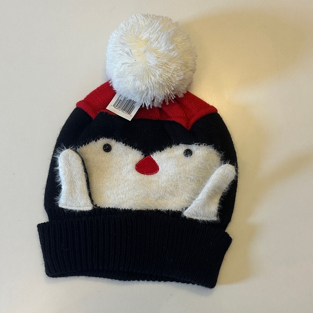 Penguin Knit Beanie with Pom Pom